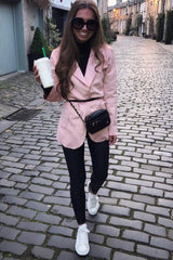 Pink Faux Suede Polka Dot Detail Blazer - Noelie-Blazers