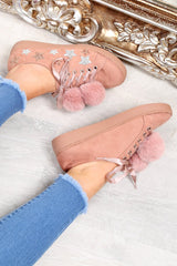 Pink Faux Suede Pom Pom Trainers - Ellany-Trainers