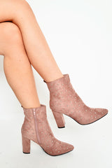 Pink Faux Suede Studded Ankle Boots - Laelynn-Boots