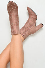 Pink Faux Suede Studded Ankle Boots - Laelynn-Boots