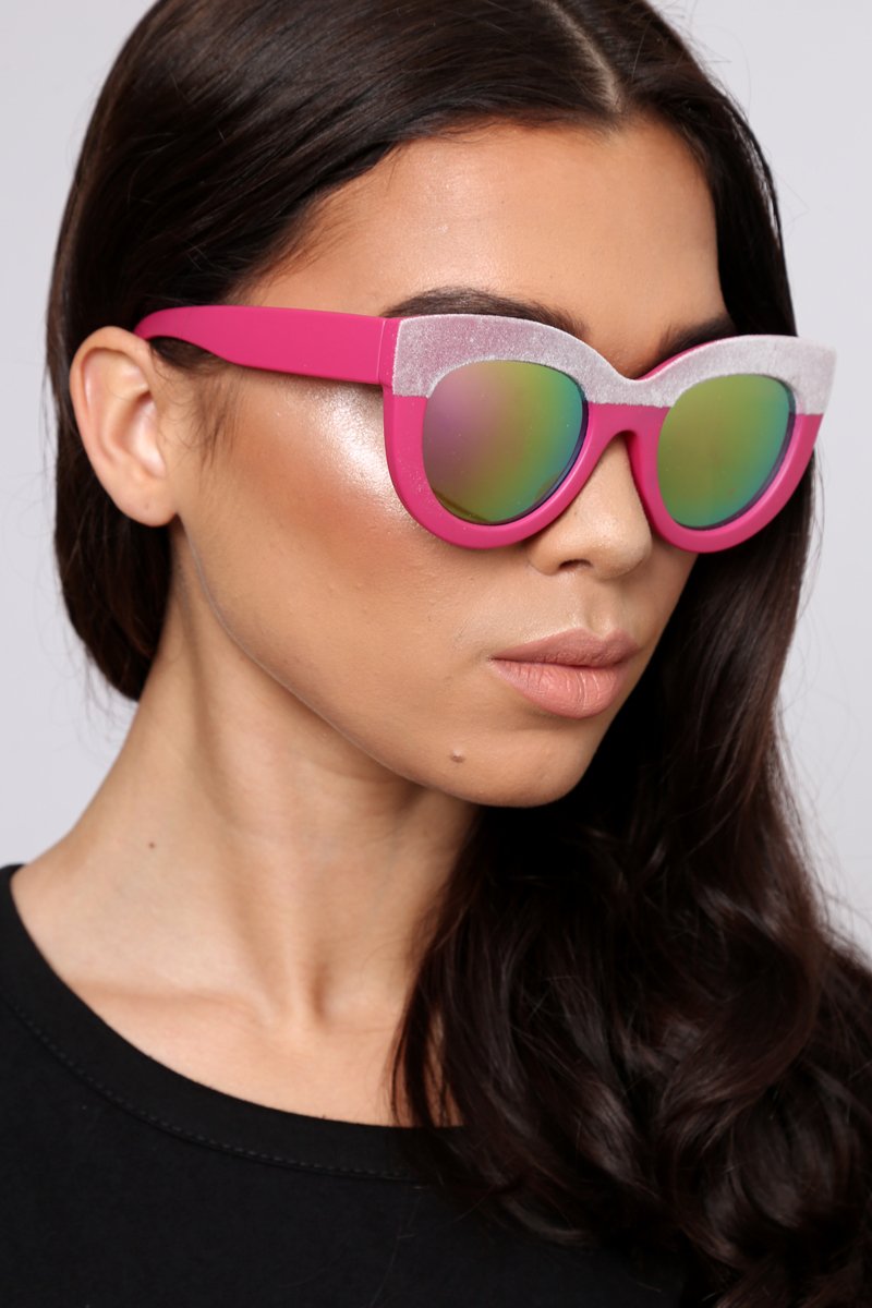 Pink Faux Suede Top Retro Sunglasses - Devan-Sunglasses