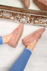 Pink Faux Suede Twist Front Pumps - Krissy-Flats