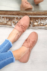 Pink Faux Suede Twist Front Pumps - Krissy-Flats