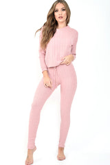 Pink Fine Cable Knit Loungewear Set - Lizette-Co-ords