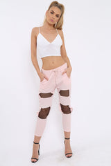 Pink Fish Net Panel Detail Joggers - Mikaela-Trousers