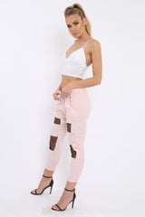 Pink Fish Net Panel Detail Joggers - Mikaela-Trousers