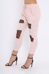 Pink Fish Net Panel Detail Joggers - Mikaela-Trousers