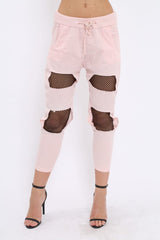 Pink Fish Net Panel Detail Joggers - Mikaela-Trousers