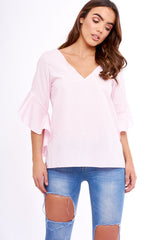 Pink Flare Bell Sleeve Blouse - Rosabela-Tops