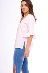 Pink Flare Bell Sleeve Blouse - Rosabela-Tops