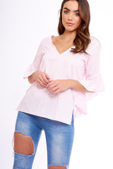 Pink Flare Bell Sleeve Blouse - Rosabela-Tops