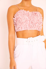 Pink Floral Applique Crop Top - Freida-Crop Tops