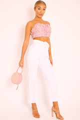 Pink Floral Applique Crop Top - Freida-Crop Tops