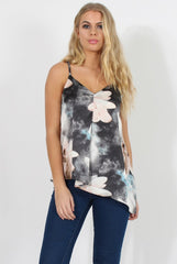 Pink Floral Asymmetric Vest Top - Patricia-Tops