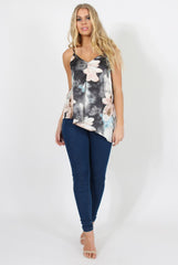 Pink Floral Asymmetric Vest Top - Patricia-Tops