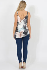 Pink Floral Asymmetric Vest Top - Patricia-Tops