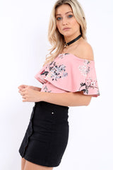 Pink Floral Bardot Crop Top - Justine-Tops