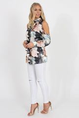 Pink Floral Cold Should Tie Waist Shirt- Loren-Shirts
