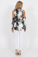 Pink Floral Cold Should Tie Waist Shirt- Loren-Shirts