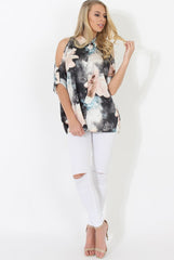 Pink Floral Cold Shoulder Shirt - Cira-Shirts