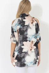 Pink Floral Cold Shoulder Shirt - Cira-Shirts