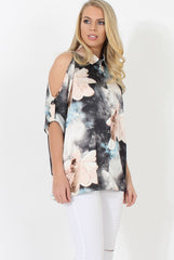 Pink Floral Cold Shoulder Shirt - Cira-Shirts