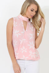 Pink Floral Cross Over Top - Stacy-Tops
