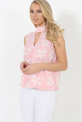 Pink Floral Cross Over Top - Stacy-Tops