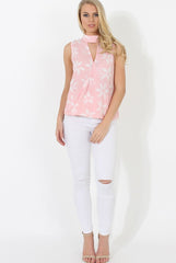 Pink Floral Cross Over Top - Stacy-Tops