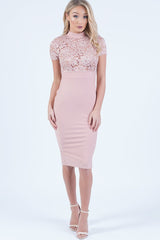 Pink Floral Lace Midi Dress - Olivia-Dresses