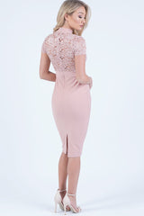 Pink Floral Lace Midi Dress - Olivia-Dresses