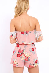 Pink Floral Lace Trim Playsuit - Tamika-Playsuits