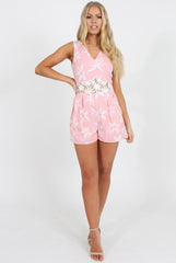 Pink Floral Low Cut Playsuit - Chesca-Playsuits