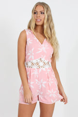 Pink Floral Low Cut Playsuit - Chesca-Playsuits