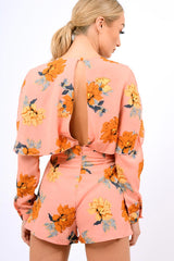 Pink Floral Panel Wrap Playsuit - Ladonna-Playsuits