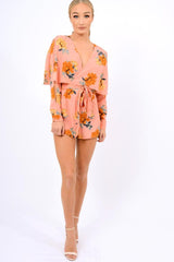 Pink Floral Panel Wrap Playsuit - Ladonna-Playsuits