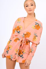 Pink Floral Panel Wrap Playsuit - Ladonna-Playsuits