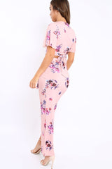 Pink Floral Print Co-ord Set - Shayna-Crop Tops