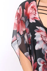 Pink Floral Print Long Kimono - Vonda-Jackets