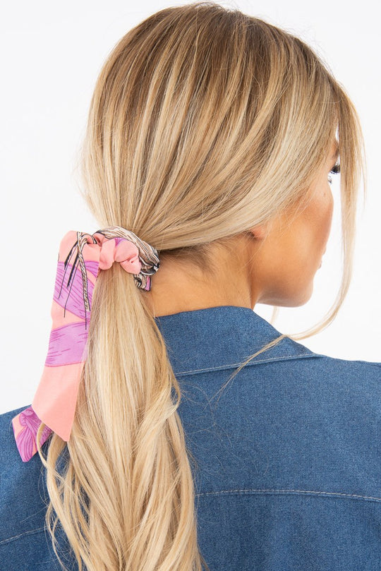 Pink Floral Tie Detail Scunchy - Ziggy
