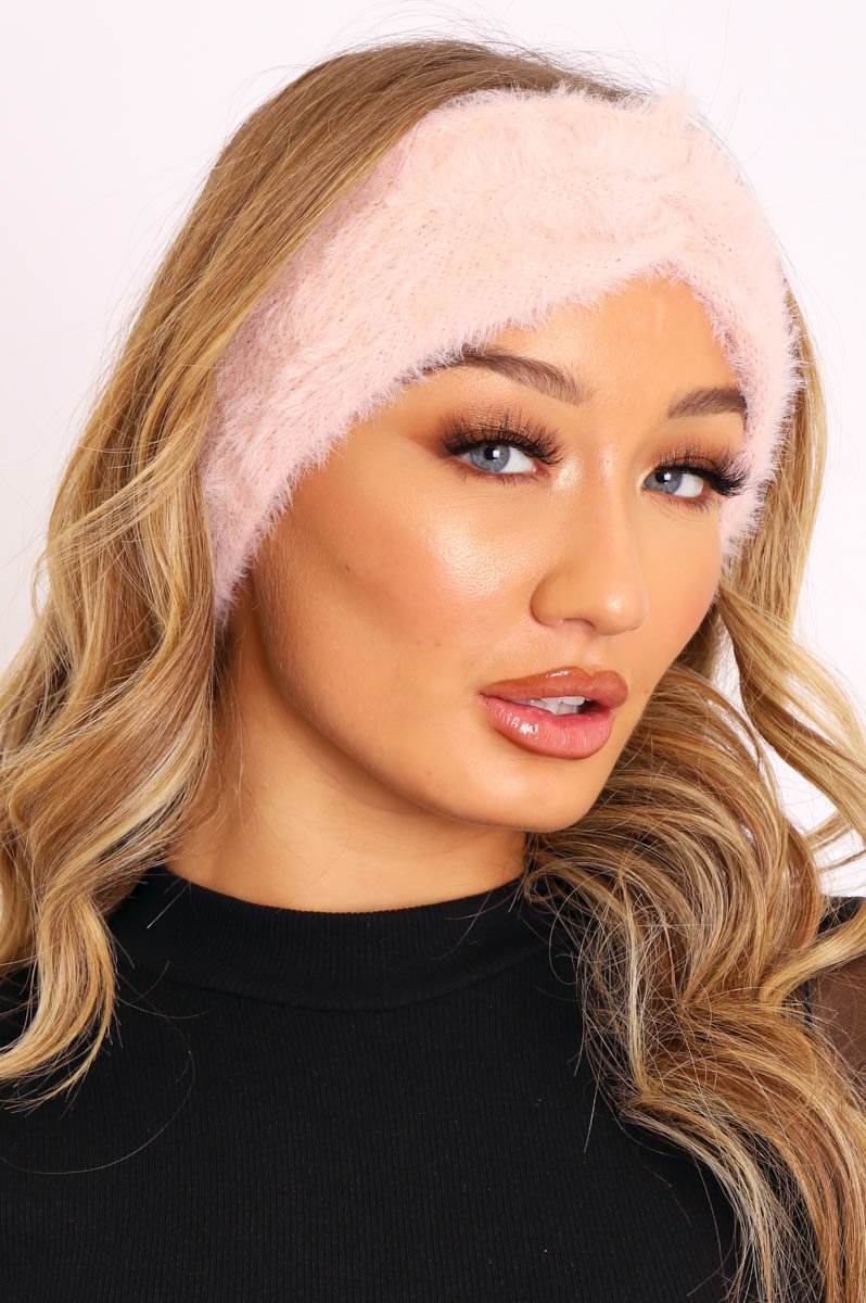 Pink Fluffy Knotted Front Headband - Candy-Hair