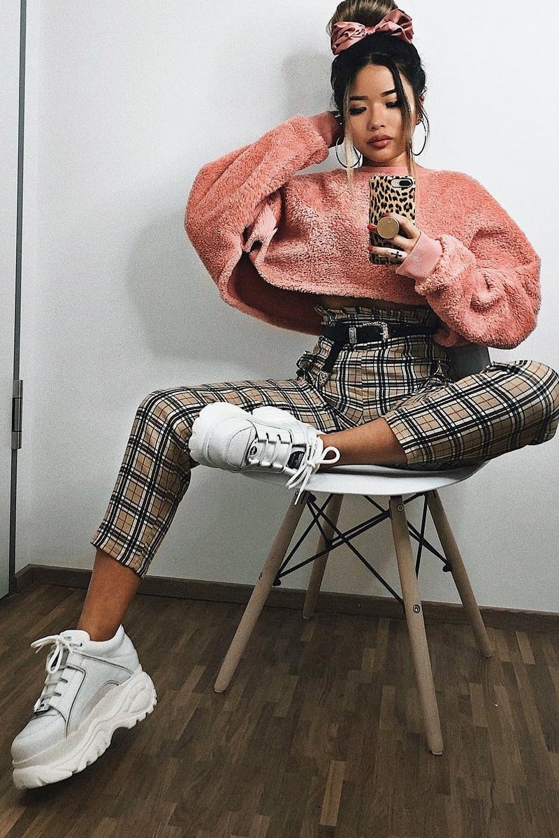 Pink Fluffy Long Sleeve Crop Jumper - Noura-Crop Jumper