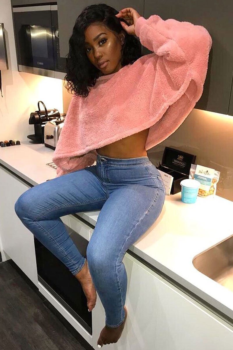 Pink Fluffy Long Sleeve Crop Jumper - Noura-Crop Jumper