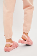 Pink Fluffy Strap Sliders - Naria-Slippers