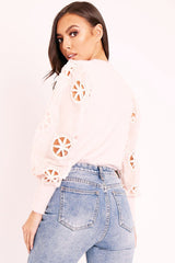 Pink Fluffy Yarn Crochet Mesh Sleeve Jumper - Brigitte-Jumper