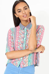 Pink Folk Print Cropped Shirt - Tiff-Shirts