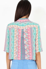Pink Folk Print Cropped Shirt - Tiff-Shirts