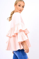 Pink Frill Bell Sleeve Blouse - Kalea-Tops