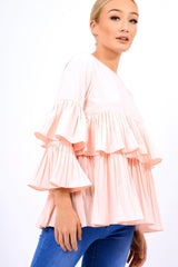 Pink Frill Bell Sleeve Blouse - Kalea-Tops