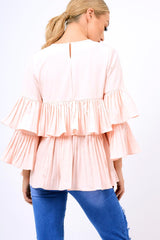 Pink Frill Bell Sleeve Blouse - Kalea-Tops
